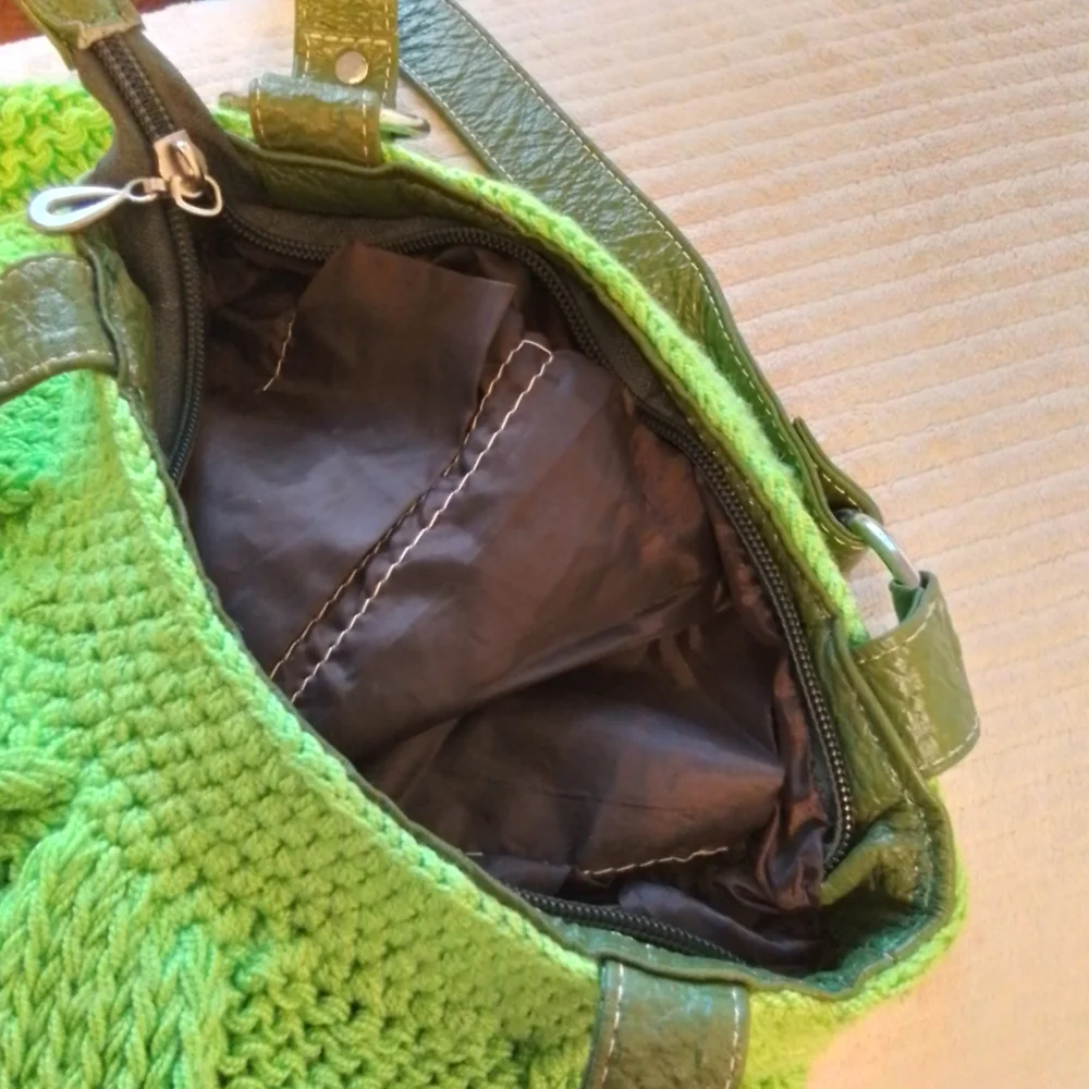 Crochet / Knitted Lime Green Shoulder bag - Picture 4 of 6